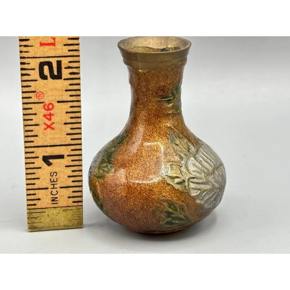 Vintage Miniature Brass Bud Vase‎ Enamel Floral Made in India